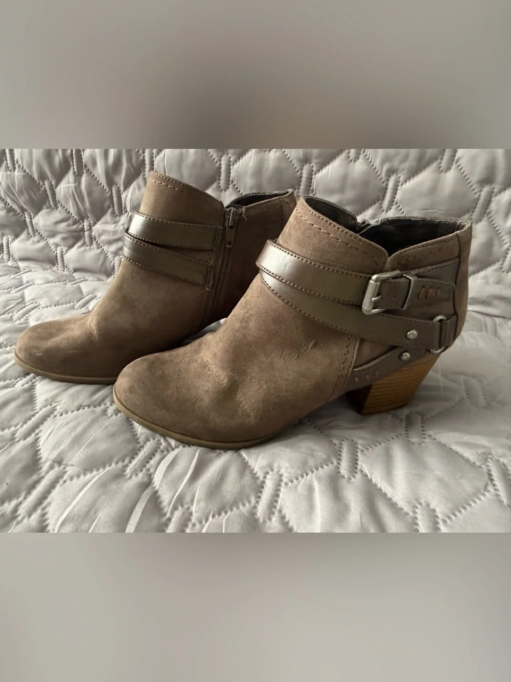 Indigo Brown Suede Ankle Booties with Buckle Strap